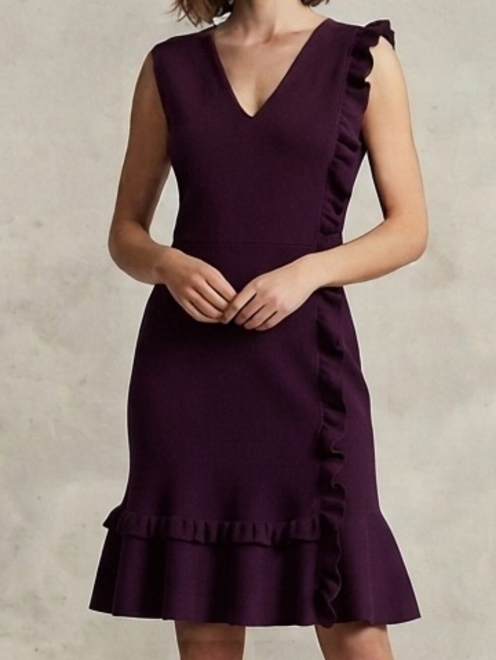 NEVER WORN CECE Burdundy Sleeveless V-Neck Ruffle Tiered Dress Sz Size 10
